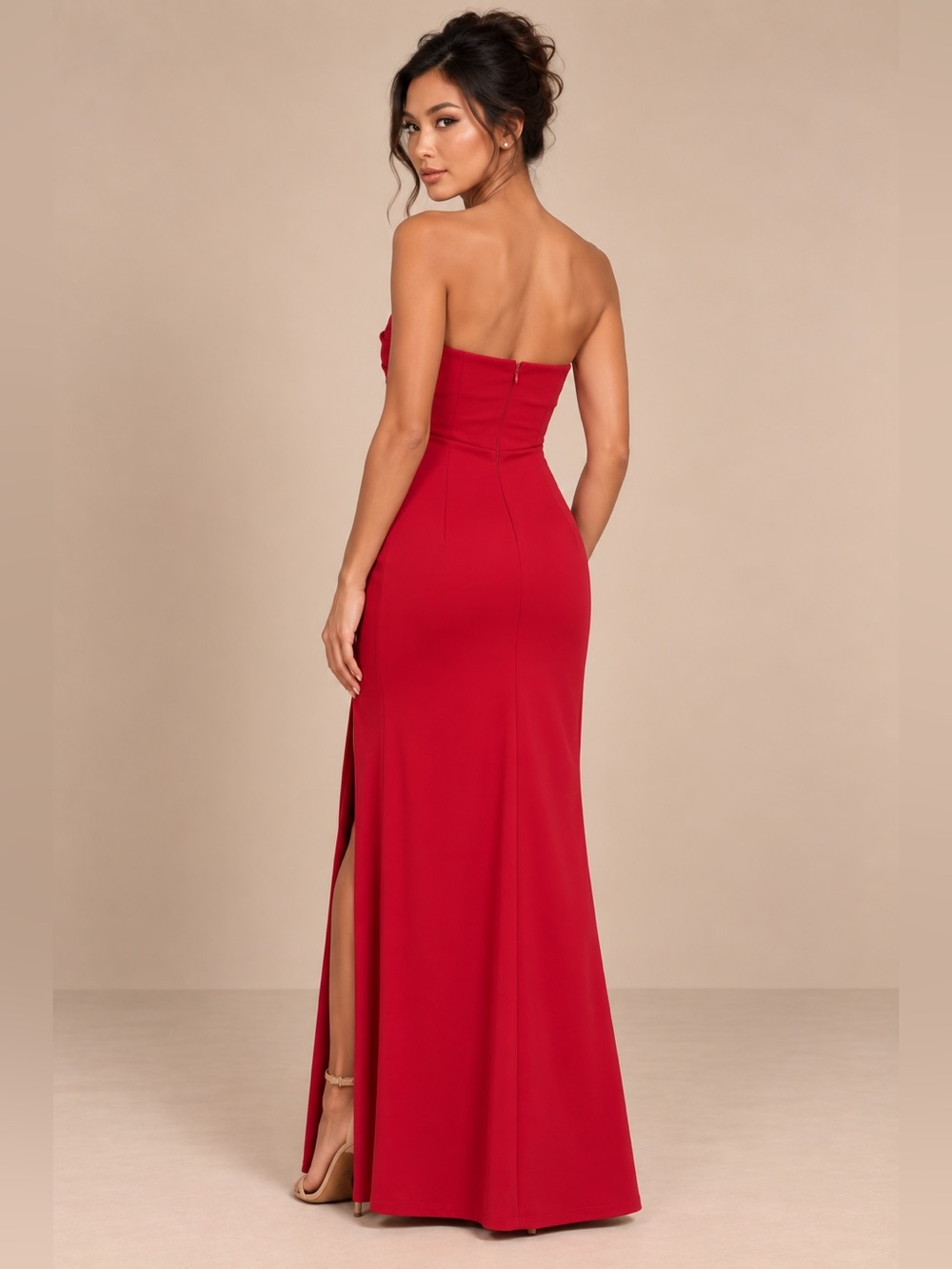NWT- Spellbinding Allure Red Bustier Strapless Mermaid Maxi Dress - Picture 3 of 16